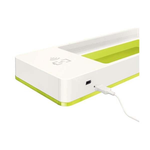 Suport accesorii birou LEITZ WOW, cu incarcator prin inductie, plastic, alb-verde