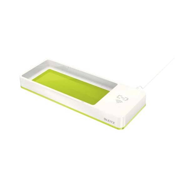 Suport accesorii birou LEITZ WOW, cu incarcator prin inductie, plastic, alb-verde