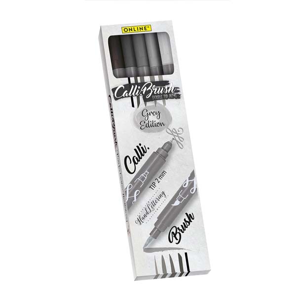 Marker ONLINE ON019105, 2 mm, 5 bucati, 2 varfuri, gri