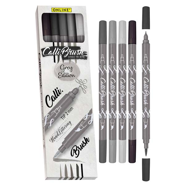 Marker ONLINE ON019105, 2 mm, 5 bucati, 2 varfuri, gri