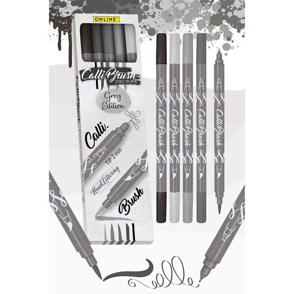 Marker ONLINE ON019105, 2 mm, 5 bucati, 2 varfuri, gri