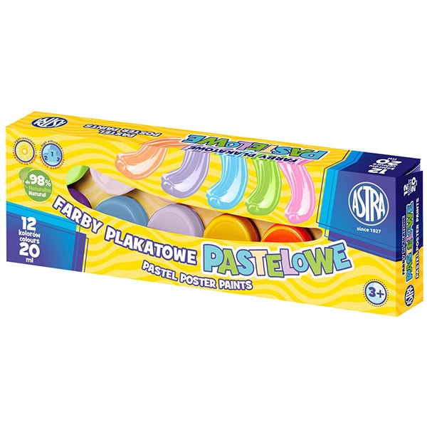 Tempera ASTRA Pastelelowe, 20 ml, 12 culori