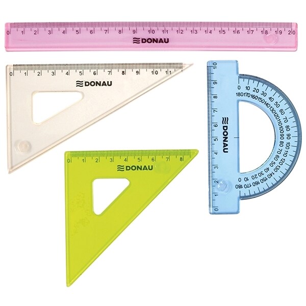 Set instrumente geometrie DONAU DN101248, 2 echere, rigla, raportor