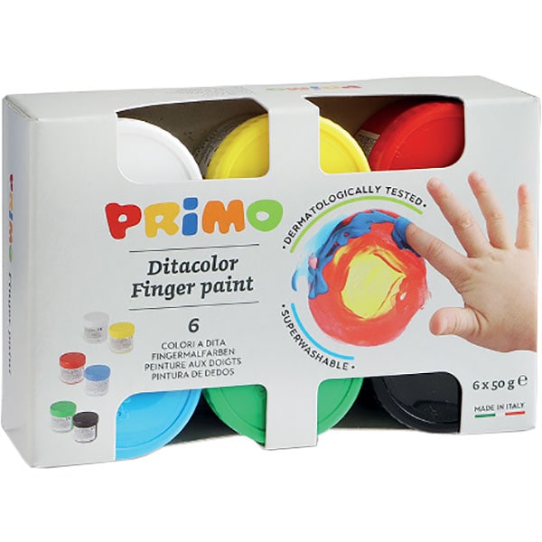 Tempera pentru desenat cu degetul PRIMO, 50 g, 6 culori