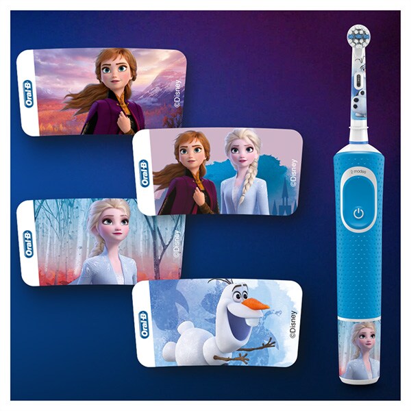 Periuta de dinti electrica copii ORAL-B Vitality Frozen D100, 7600 oscilatii/min, Curatare 2D, 2 programe, 1 capat, 4 stickere incluse, albastru