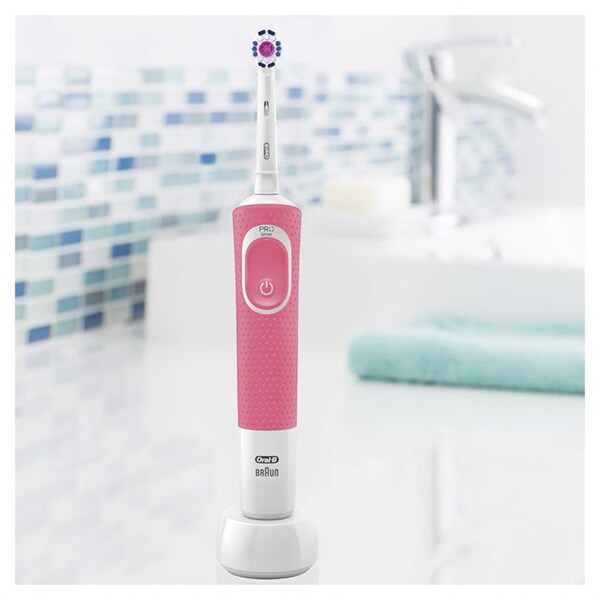 Periuta de dinti electrica ORAL-B Vitality D100 3D White, 7600 oscilatii/min, 1 program, 1 capat, roz