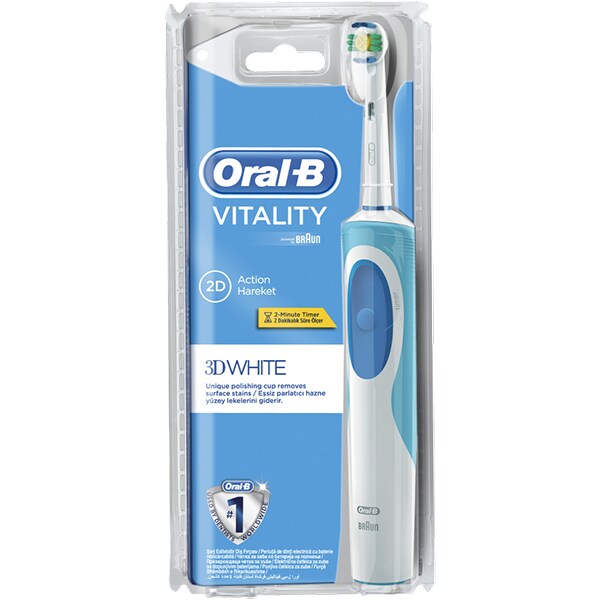 Periuta de dinti electrica ORAL-B Vitality D12-513 3D White, 7600 oscilatii/min, Curatare 2D, 1 program, 1 capat, alb-albastru