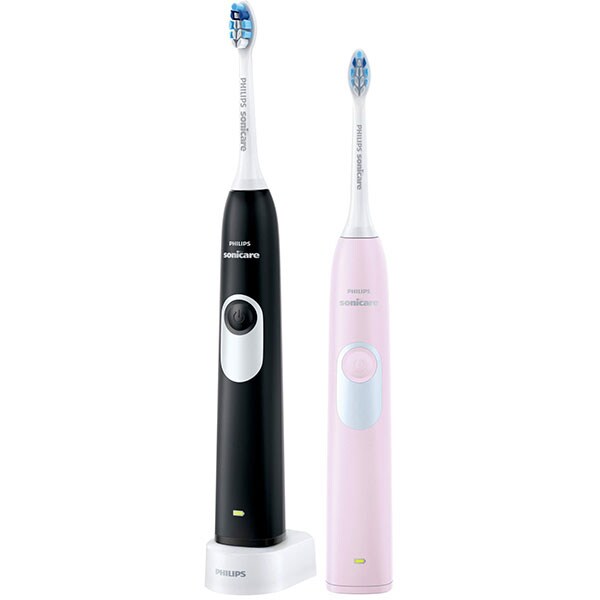Set 2 Periute de dinti electrice PHILIPS Sonicare 2 Series GumHealt HX6232/41, 62000 miscari/min, 1 program, 2 capete, negru/roz