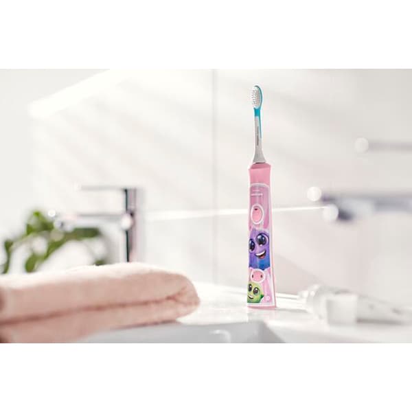 Periuta de dinti electrica copii PHILIPS For Kids HX6352/42, 62.000 miscari/min, 2 programe, 2 capete, roz