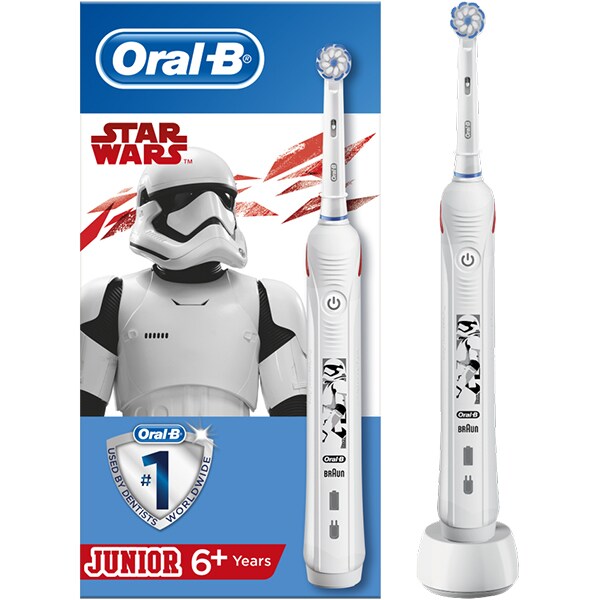 Periuta de dinti electrica copii ORAL-B Junior Star Wars, 9900 oscilatii/min, Curatare 3D, 2 programe, 1 capat, alb