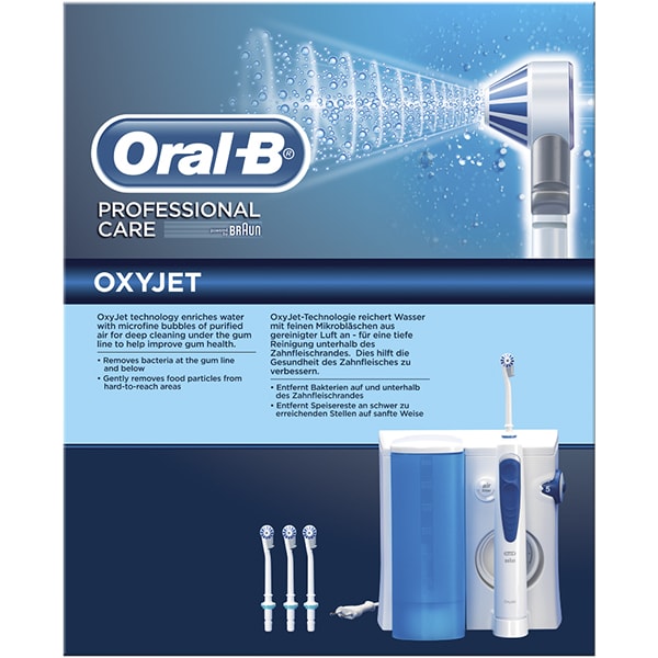 Irigator bucal ORAL-B Oxyjet, 5 trepte de intensitate, 4 capete intradentare, 600ml, alb