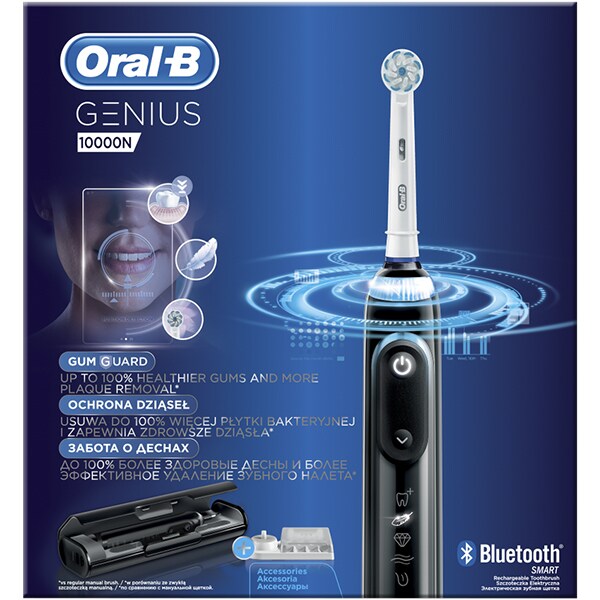 Periuta de dinti electrica ORAL-B Genius 10, Bluetooth, 40000 pulsatii/min, 6 programe, 4 capete, negru + 1 x Etui calatorie