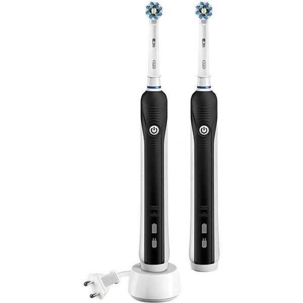 Set 2 Periute electrice ORAL-B PRO 790 Cross Action, curatare 3D, suport de calatorie, alb-negru
