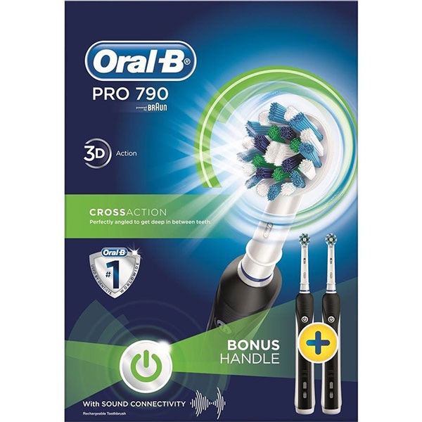 Set 2 Periute electrice ORAL-B PRO 790 Cross Action, curatare 3D, suport de calatorie, alb-negru