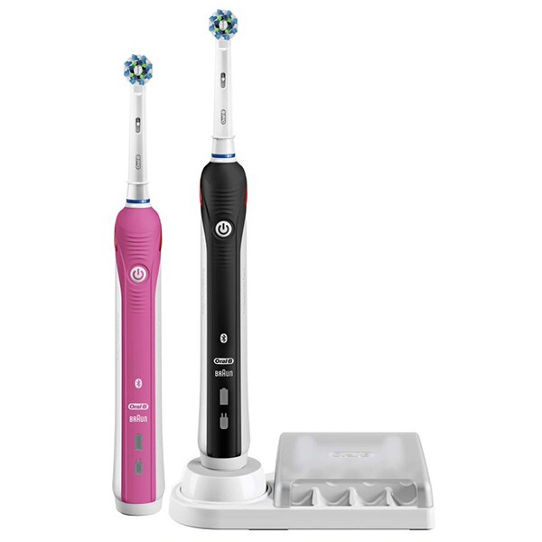 Set 2 Periute de dinti electrica ORAL-B Smart 4 4900, 40000 pulsatii/min, Curatare 3D, 3 programe, 2 capate, roz/negru