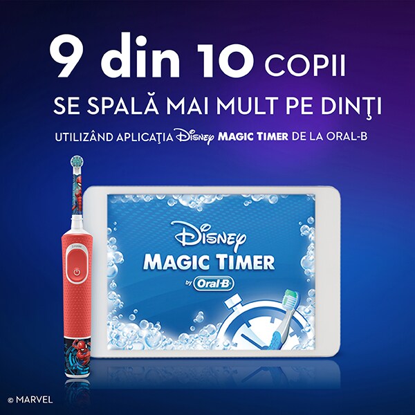 Periuta de dinti electrica copii ORAL-B Vitality Spiderman, 7600 oscilatii/min, 2 programe, 1 capat, rosu