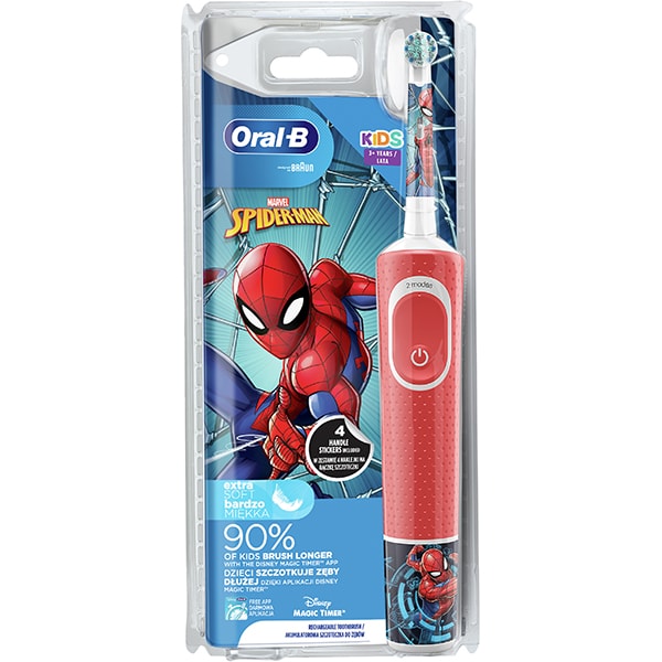 Periuta de dinti electrica copii ORAL-B Vitality Spiderman, 7600 oscilatii/min, 2 programe, 1 capat, rosu