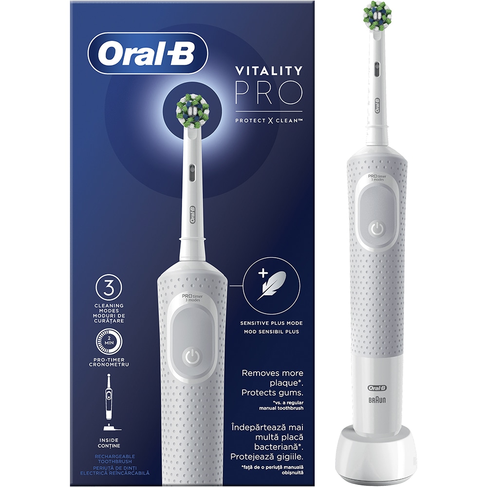 Periuta de dinti electrica ORAL-B Vitality Pro, 7600 oscilatii/min, Curatare 2D, 3 programe, 1 capat, alb