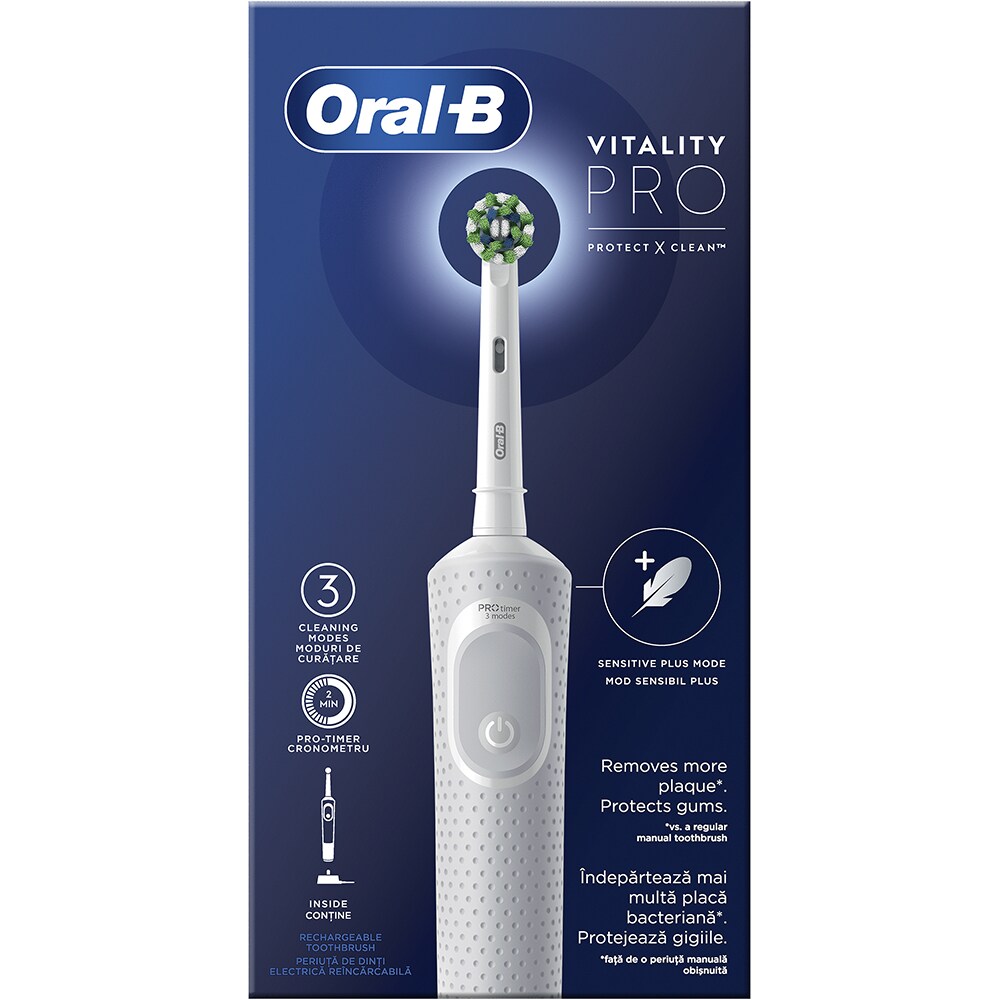 Periuta de dinti electrica ORAL-B Vitality Pro, 7600 oscilatii/min, Curatare 2D, 3 programe, 1 capat, alb