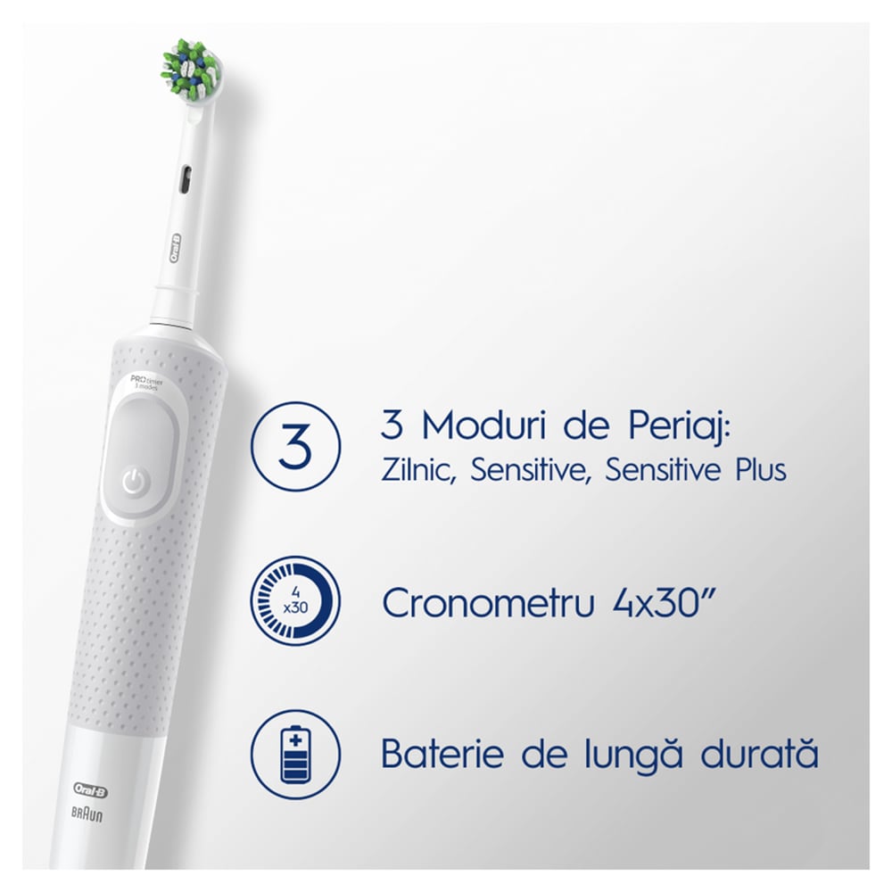 Periuta de dinti electrica ORAL-B Vitality Pro, 7600 oscilatii/min, Curatare 2D, 3 programe, 1 capat, alb