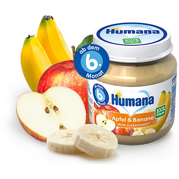 Piure HUMANA ECO de banane si mere 70211, 6 luni+, 125g