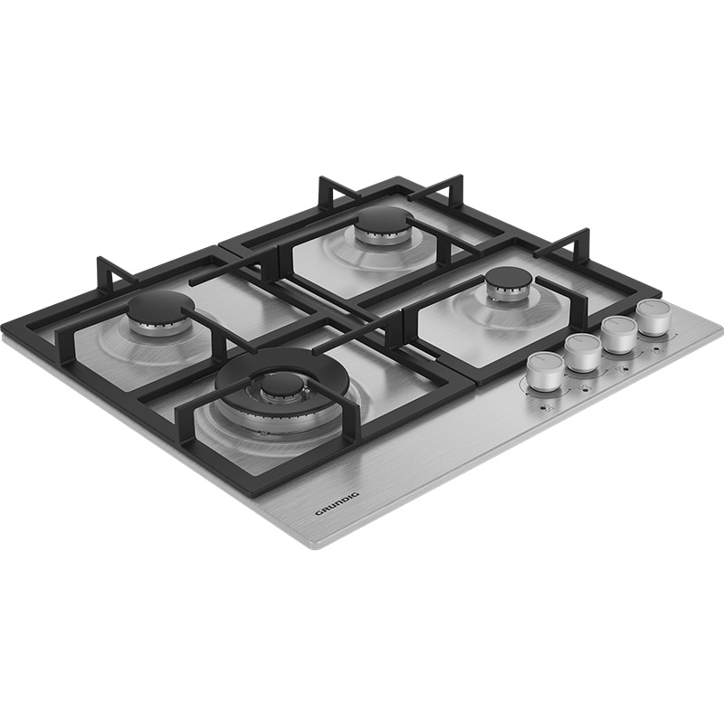 Plita incorporabila GRUNDIG GIGA 6234250 X, Gaz, 4 arzatoare, Wok, inox