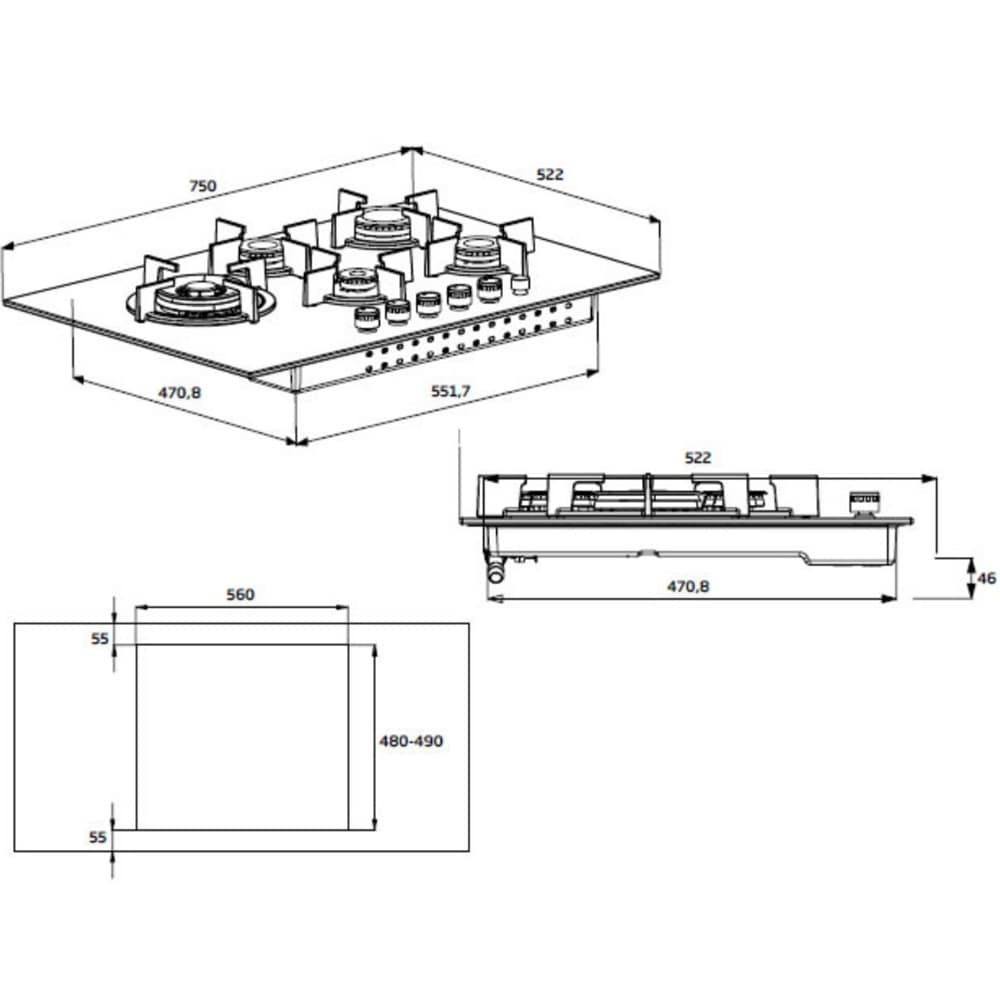 Plita incorporabila BEKO HIAW75225SX, Gaz, 5 arzatoare, Wok, inox