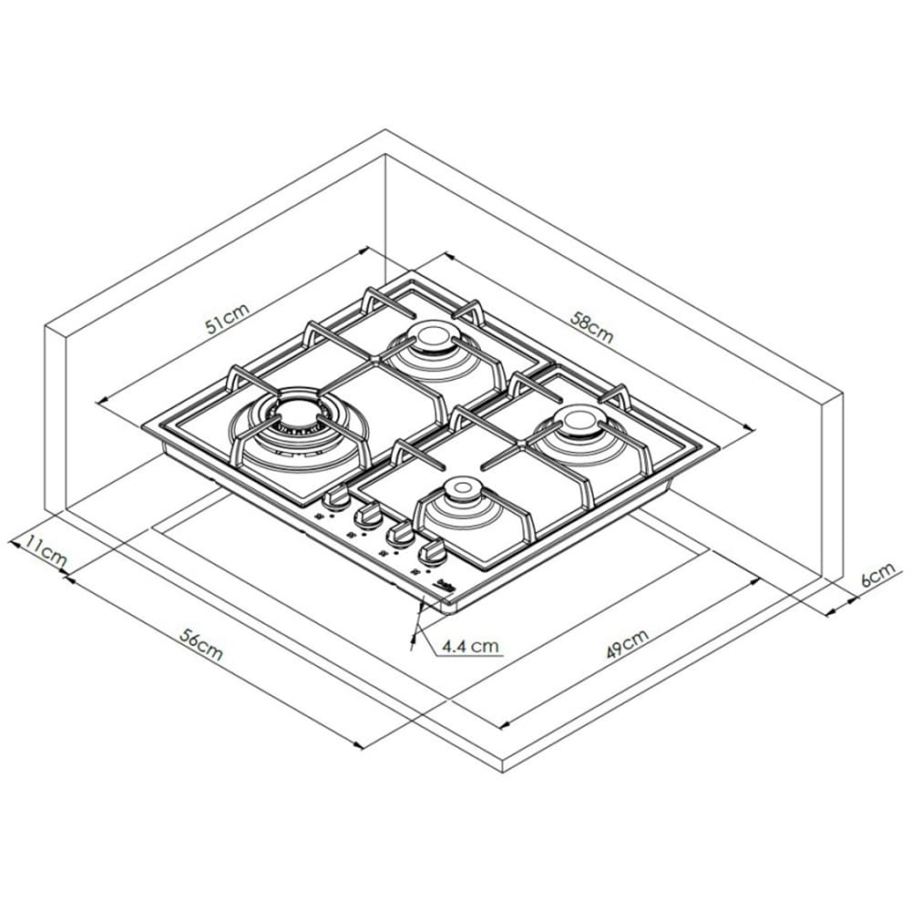 Plita incorporabila BEKO HIYG64225SBO, Gaz, 4 arzatoare, Wok, negru