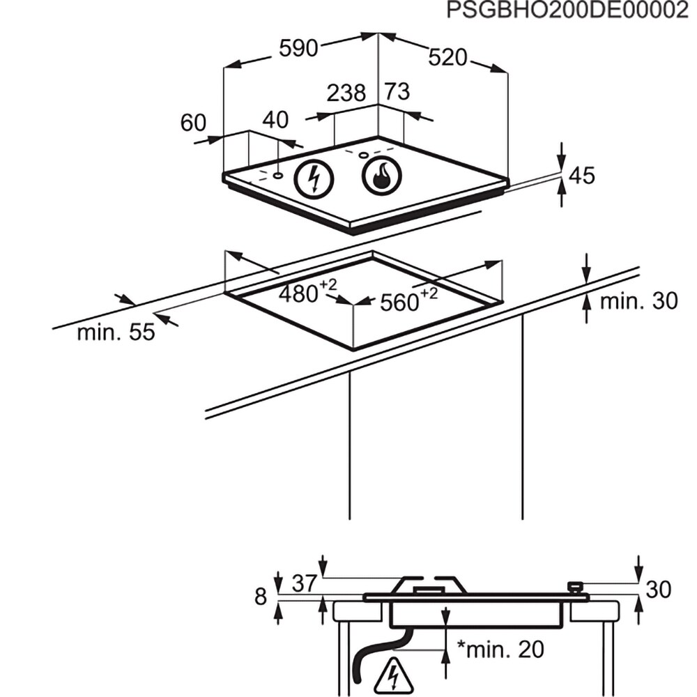 Plita incorporabila ELECTROLUX KGG64365K, Gaz, 4 arzatoare, Wok, negru