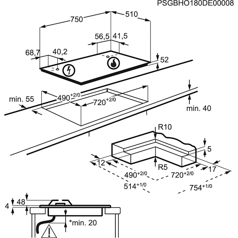 Plita incorporabila ELECTROLUX KGV7539IK, Gaz, 5 arzatoare, Wok, Touch control, negru