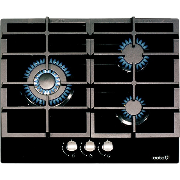 Plita incorporabila CATA LCI 6021 BK, Gaz, 3 arzatoare, Wok, negru