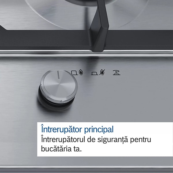 Plita incorporabila BOSCH PCR7A5M90, Gaz, 5 arzatoare, Wok, inox