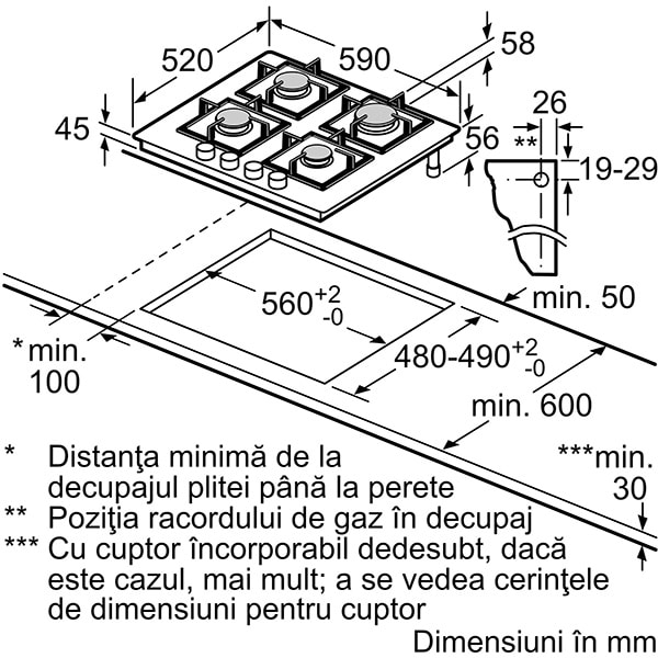 Plita incorporabila BOSCH PPP6A6B20, Gaz, 4 arzatoare, negru