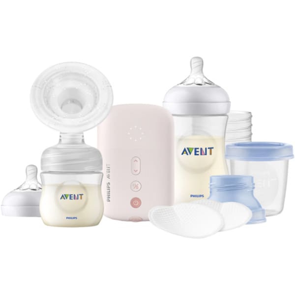 Set de alaptare cu pompa de san electrica PHILIPS AVENT SCD39521, 260ml, roz-albastru