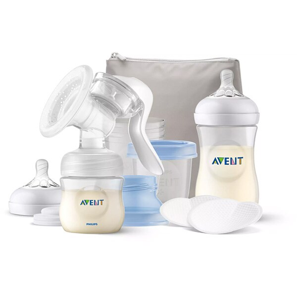Set de alaptare cu pompa de san manuala PHILIPS AVENT SCF43016, 260ml, alb-albastru