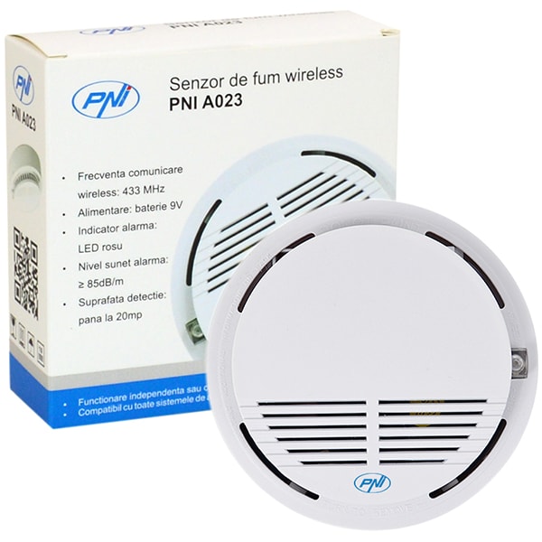 Senzor de fum PNI A023, wireless, alb