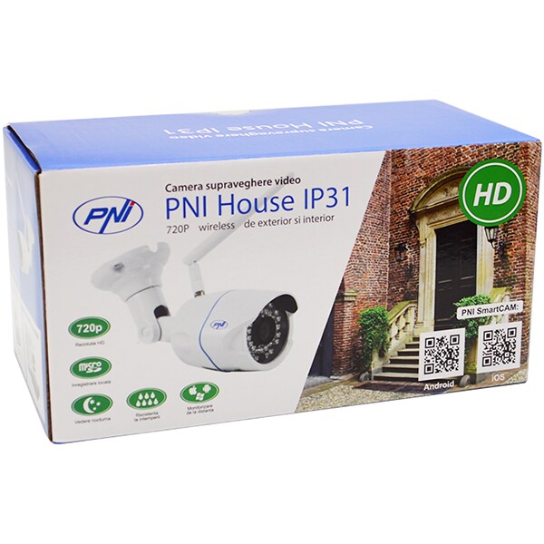 Camera supraveghere Wireless PNI House IP31, HD 720p, exterior/interior, IR, Night Vision, alb