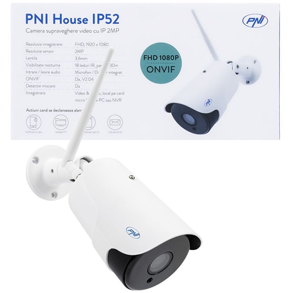 Camera IP Wireless PNI IP52, Full HD 1080p, IR, Night Vision, alb