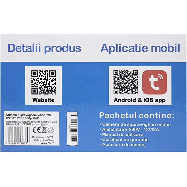 Camera IP Wireless PNI MIP230, Full HD 1080p, IR, Night Vision, alb