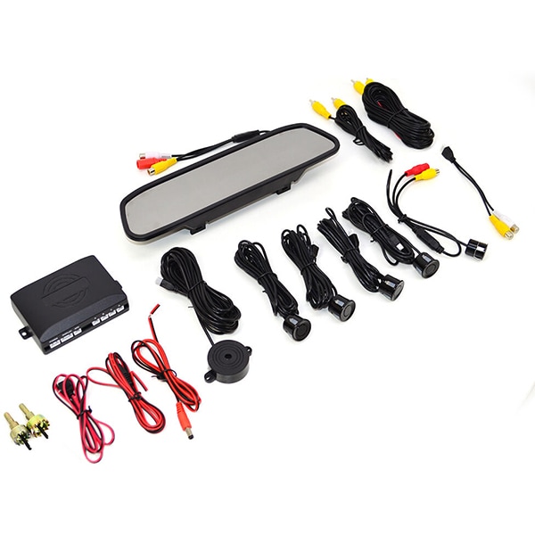 Senzori parcare cu afisaj in oglinda PNI Escort P05 A si camera marsarier, 4 senzori, negru