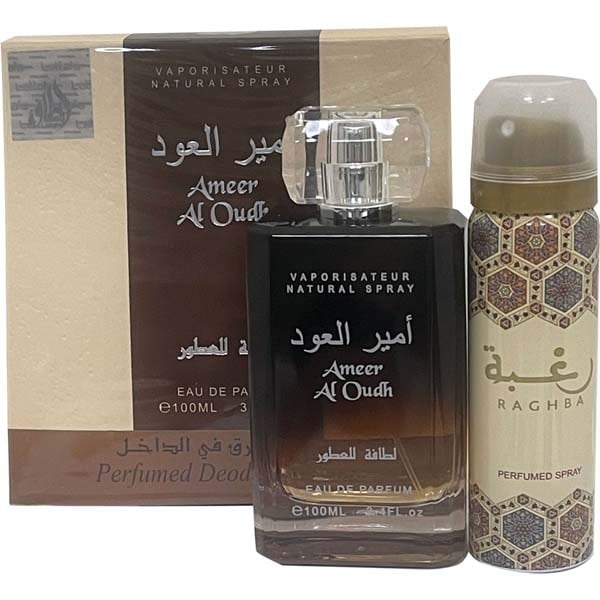 Set cadou LATTAFA PERFUMES Ameer al Oud: Apa de parfum, 100ml + Deodorant spray, 50ml