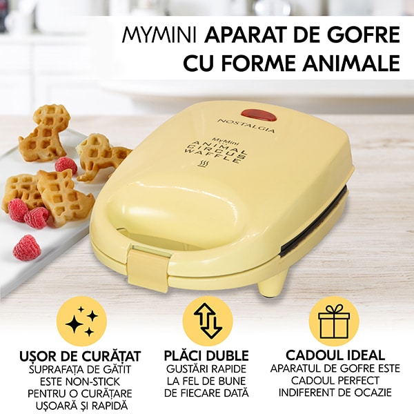 Aparat de waffe NOSTALGIA Mini Animal Circus MANWFL4YW, 5250W, galben