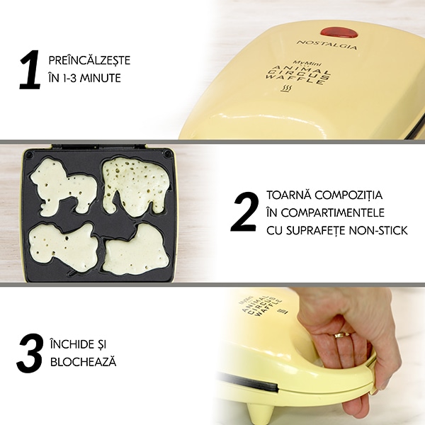 Aparat de waffe NOSTALGIA Mini Animal Circus MANWFL4YW, 5250W, galben