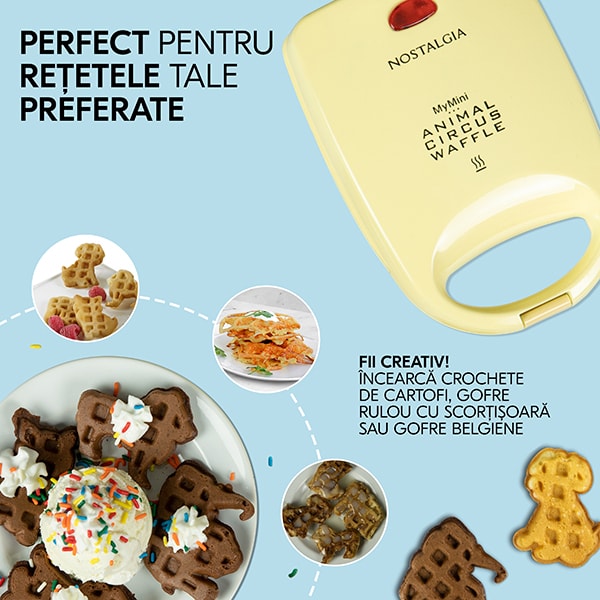 Aparat de waffe NOSTALGIA Mini Animal Circus MANWFL4YW, 5250W, galben