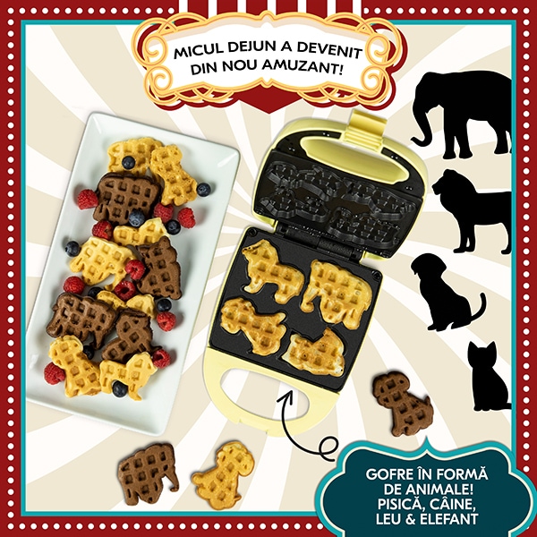 Aparat de waffe NOSTALGIA Mini Animal Circus MANWFL4YW, 5250W, galben