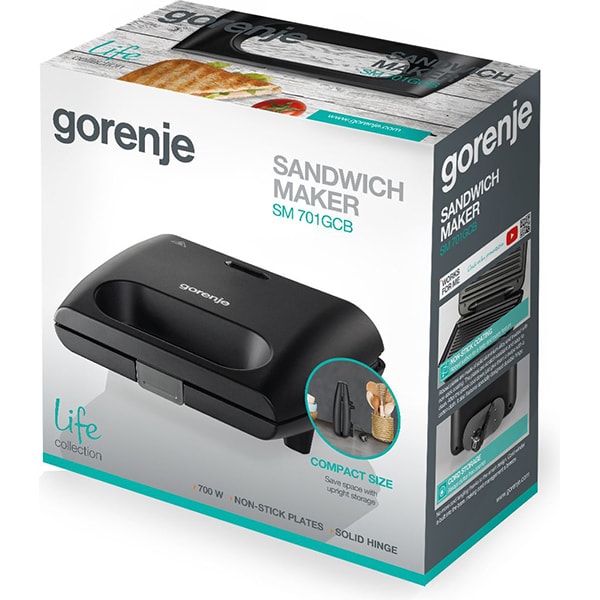 Sandwich maker GORENJE SM701GCB, 700W, negru 