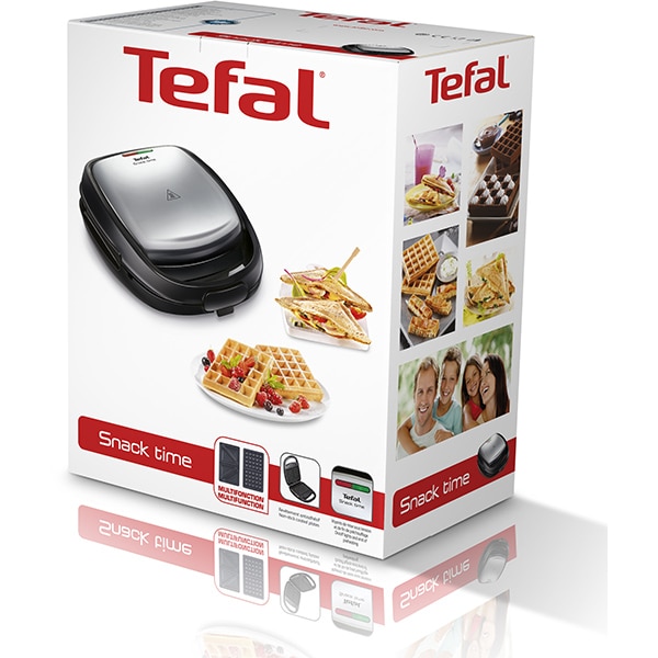 Sandwich maker TEFAL Snack Time SW341D12, 700W, 2 placi detasabile, argintiu-negru 