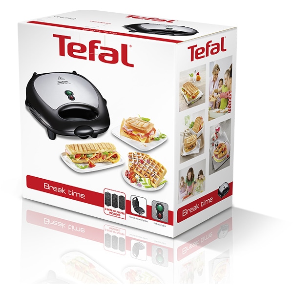 Sandwich maker TEFAL Break Time SW614831, 700W, 3 placi detasabile, negru-argintiu