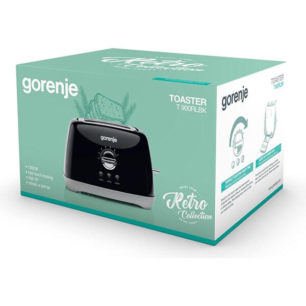 Prajitor de paine GORENJE Retro Collection T900RLBK, 2 felii, 1000W, negru-gri