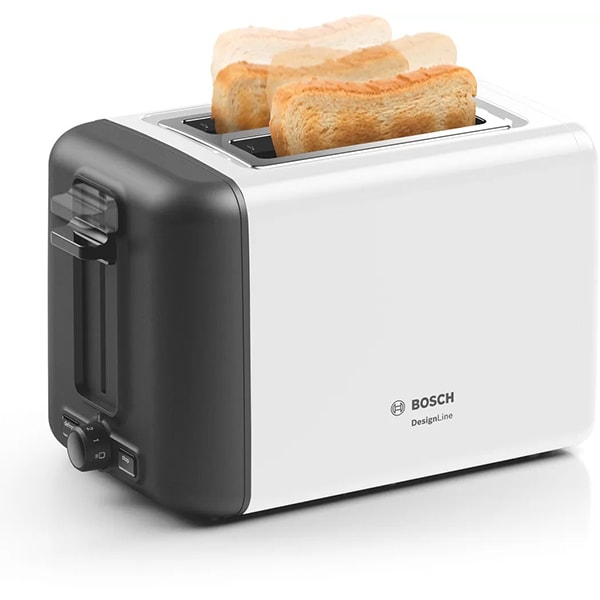 Prajitor de paine BOSCH DesignLine TAT3P421, 2 felii, 970W, alb-gri inchis
